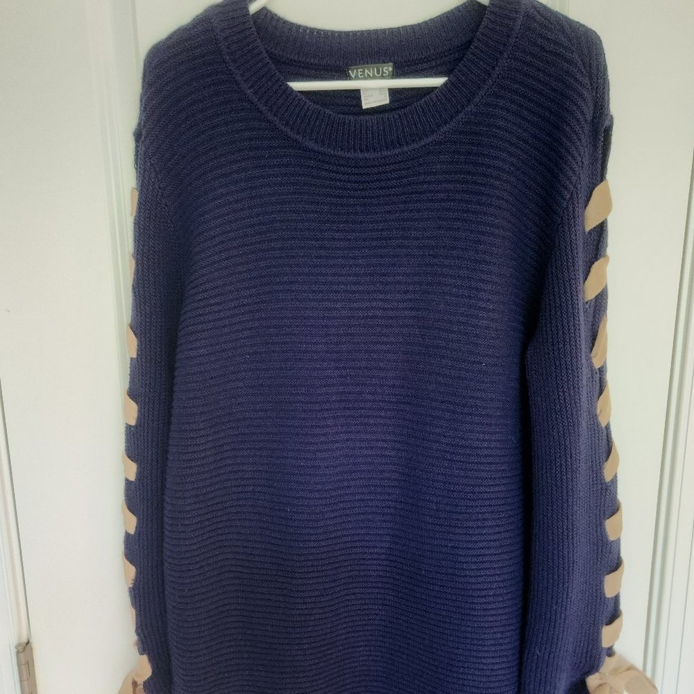 Venus Navy and Tan Sweater Dress - Size Medium